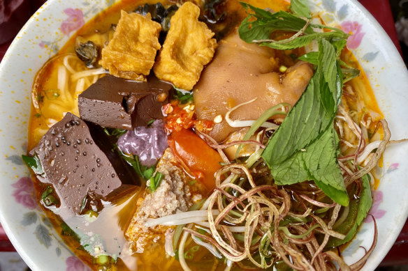 Taditional bun rieu noodle soup isn’t for the faint of heart.