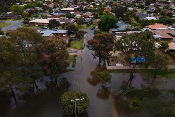 Flooded Howe Street in Moorupuna on Sunday.