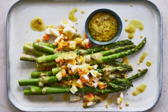 Adam Liaw’s asparagus with chopped egg vinaigrette