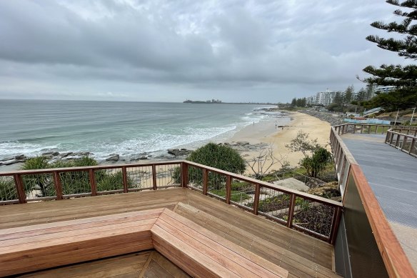 The new viewing platform at Alexandra Headland looks down on Mooloolaba Beach, near the site of the old caravan park.