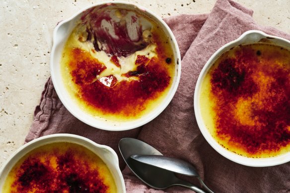 Helen Goh's ginger creme brulee with roasted rhubarb