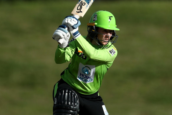 Sydney Thunder captain Rachael Haynes batting at Blacktown during the first WBBL match in Sydney this season. Thunder lost to the Hobart Hurricanes.