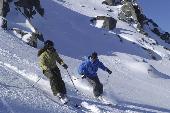 Skiers at Charlotte Pass.