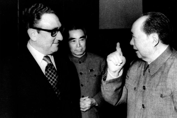 Former Secretary of State Henry Kissinger with Chairman Mao Zedong in 1973.