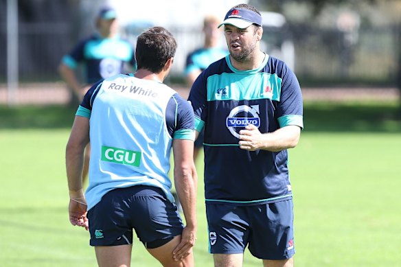 Cheika and Nick Phipps at the Waratahs in 2015.