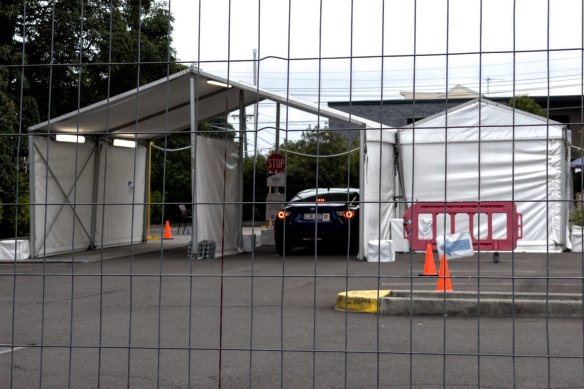 A drive-through testing clinic at Auburn Hospital.