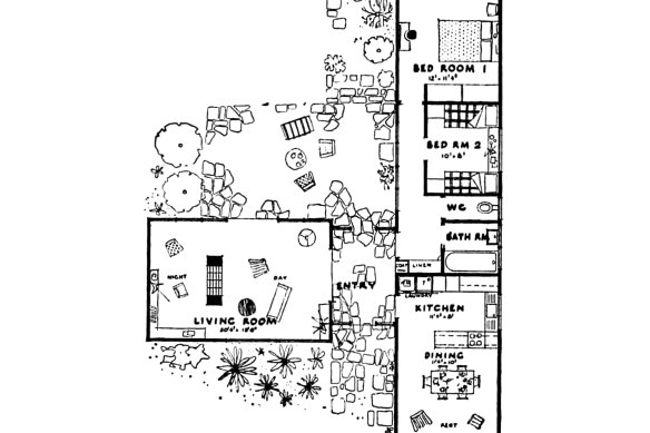 The T2 124 plan for a house, drawn up by architect Neil Clerehan for The Age’s Small Homes Service.