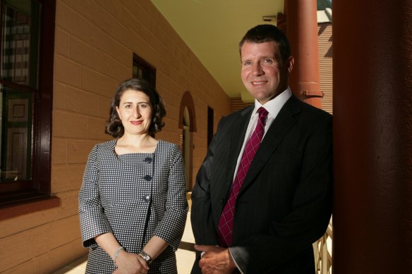 Gladys Berejiklian and Mike Baird in 2010. Mr Baird served as NSW Premier from 2014 to 2017.