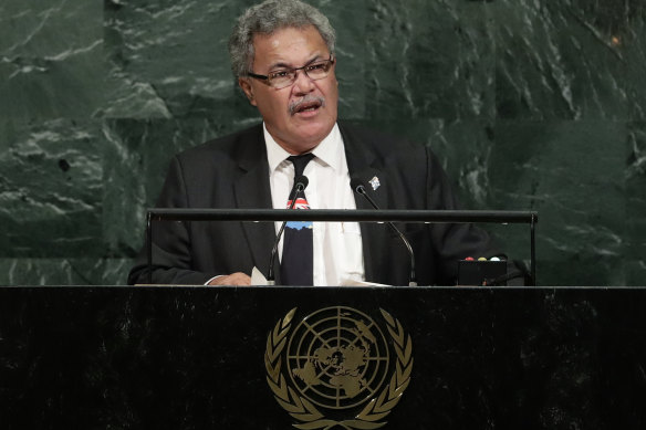 Enele Sopoaga, pictured in 2017, says the pact should never have been signed without prior consultation with the people of Tuvalu.