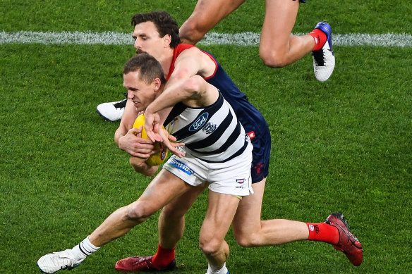 Geelong captain Joel Selwood has developed a reputation for winning high free kicks.