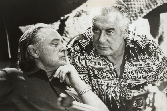 Gough Whitlam, right, with, Jim Cairns in 1975. “Gough always referred to me as ‘Cairns’ campaign manager’“.