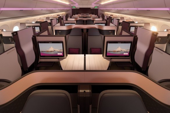 Qatar Airways’ business class cabin.