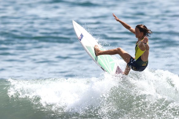 Sally Fitzgibbons during a practice session at Tsurigasaki Surfing Beach.