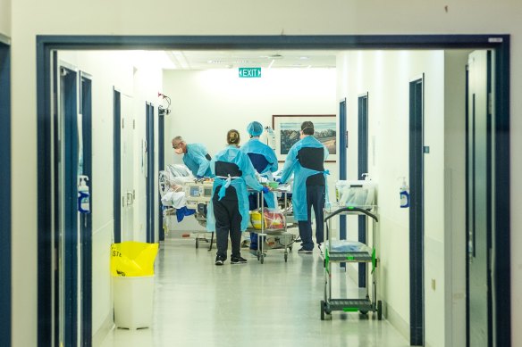 Austin Hospital staff tend to a patient.