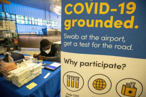 A CDC Covid-19 variant testing site inside Tom Bradley International Terminal at Los Angeles International Airport (LAX) in Los Angeles, California. Some countries are still demanding negatives tests from parents arriving from China.