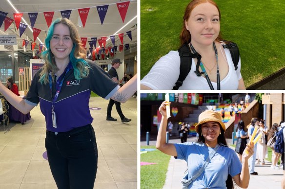 Clockwise from main, Mary Carr at ACU, Maddison Jackson at University of Sydney and Katrina Pincaro at UNSW.