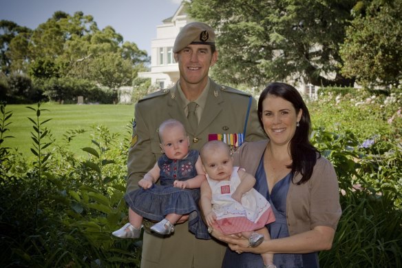 Ben Roberts-Smith with his now-estranged wife, Emma Roberts, and their children at Government House in Canberra.
