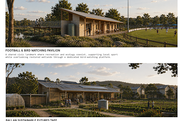 Winning students envisioned a double-sided pavilion facing a football field on one side and a bird watching platform on the other.