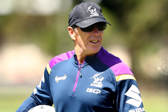 Storm coach Craig Bellamy at a February training session. 