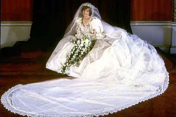 The late Diana, Princess of Wales, in her famous wedding dress by David & Elizabeth Emanuel in July 1981.