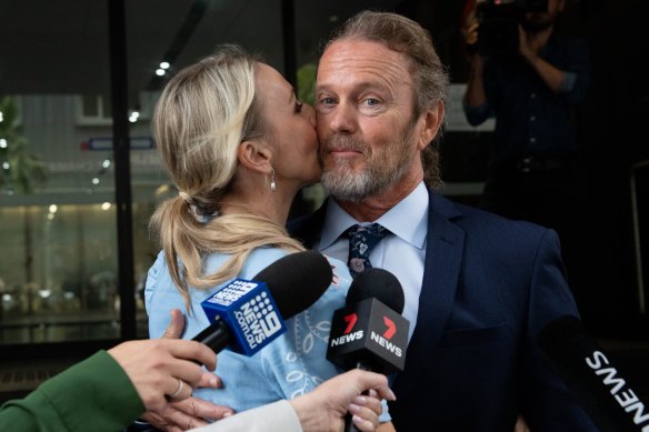 Craig McLachlan and his partner Vanessa Scammell following his acquittal in December.