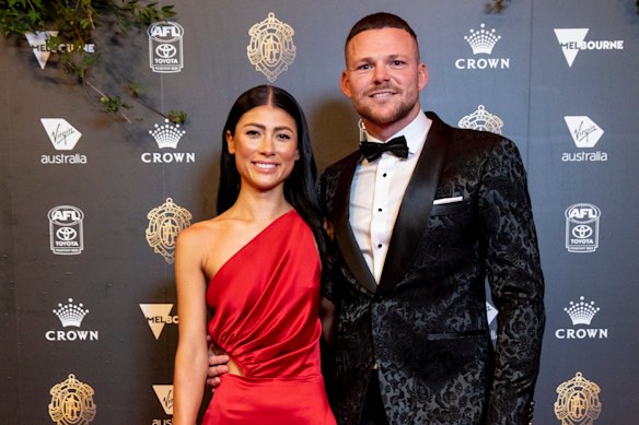 Sachi Dade and Steven May attend the 2022 Brownlow.