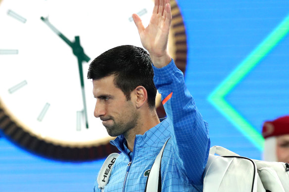 Novak Djokovic returns to Rod Laver Arena.