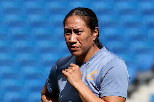 Siokapesi Palu at Brighton & Hove Albion Stadium ahead of her debut on Sunday.