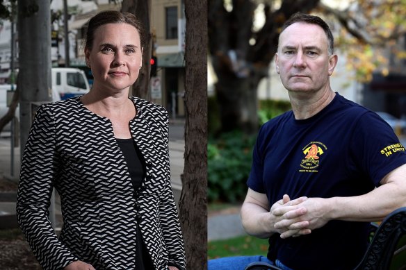 A composite image of former minister Jane Garrett and firefighter union leader Peter Marshall.
