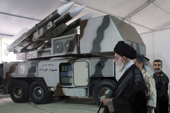 Third of Khordad air defense system is displayed while Supreme Leader Ayatollah Ali Khamenei visits an exhibition of achievements of Revolutionary Guard's aerospace division, in Iran, in 2014.