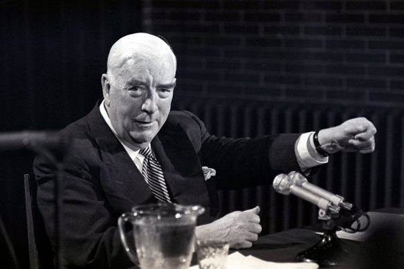 Prime Minister Robert Menzies holds a last press conference in Canberra on  January 20, 1966. The manner of his retirement was described as a model for other politicians both in Australia and abroad.