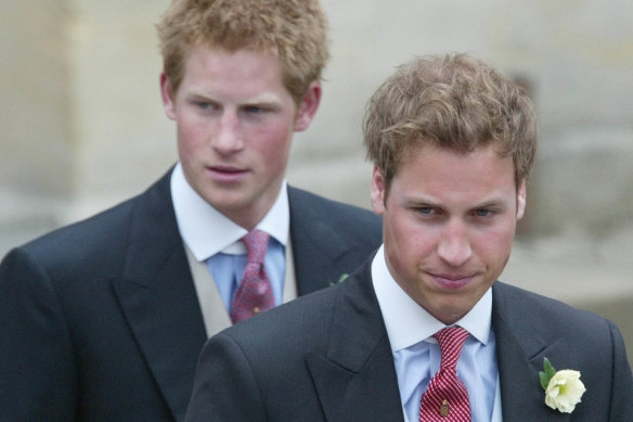 Prince Harry and Prince William at the wedding of their father, Prince Charles, to Camilla, in 2005.  