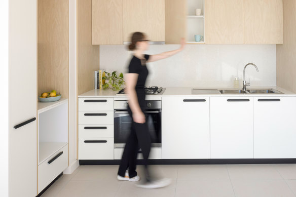 They may not have granite or marble splashbacks, but these kitchens in the Bigge Street apartment are about the same size as those in upmarket housing. 