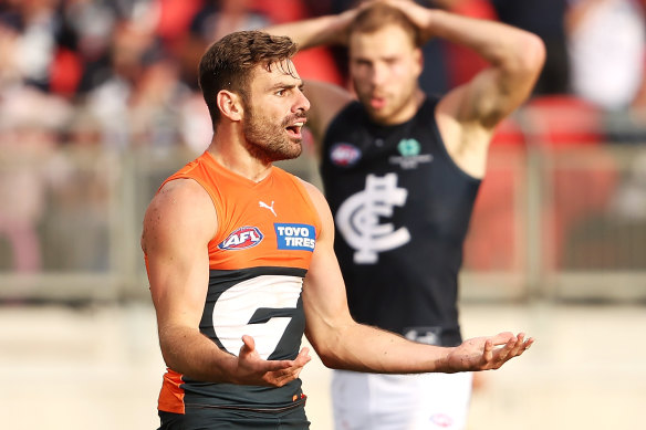 Stephen Coniglio conceded a controversial umpire dissent free kick on Saturday night.