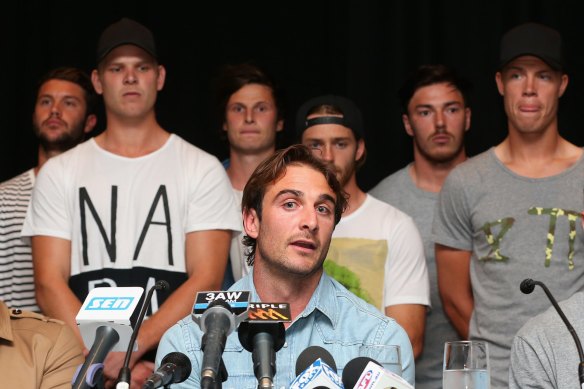 Jobe Watson and some of the members of the Essendon 34 at the heart of the scandal.