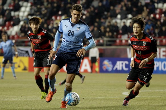 George Blackwood taking on Pohang Steelers during the AFC Champions League in 2016.