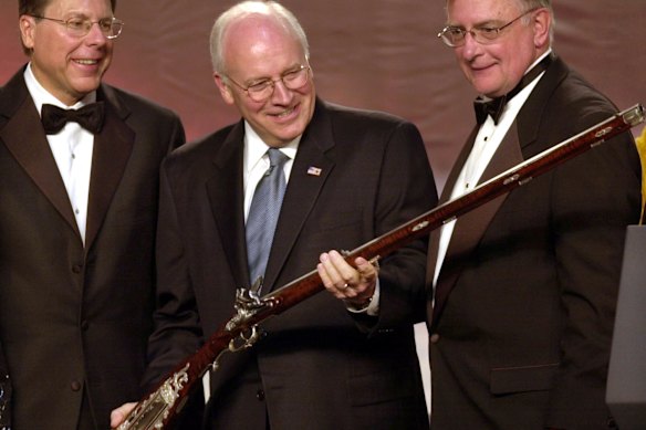Prescient: Cheney is presented with a  historic rifle at the 2004 National Rifle Association Convention in Pittsburgh.