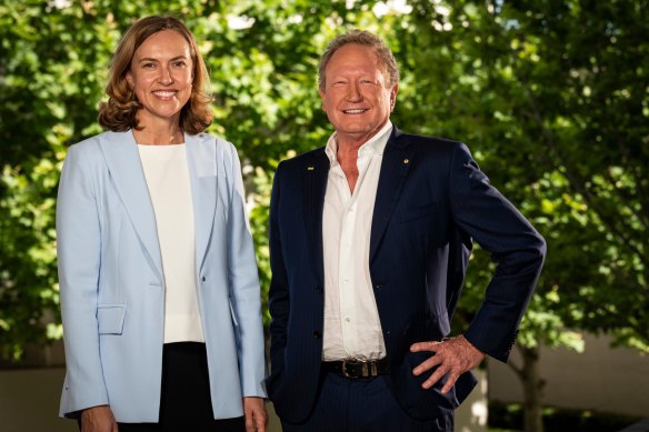 Fiona Hick with Andrew Forrest in November, when she was announced as Fortescue Metals chief executive.