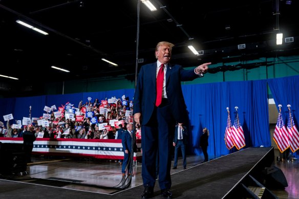 Former US president Donald Trump arrives during a “Get Out The Vote” rally in Greensboro, North Carolina.