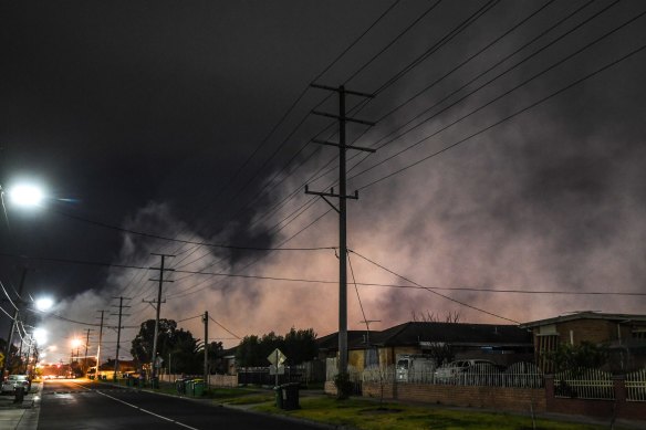 Acrid smoke shrouds the suburb of Dallas in July 2017. More than 115 homes had to be evacuated.