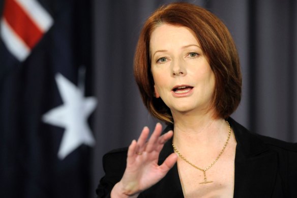 Julia Gillard at the National Press Club in 2010.