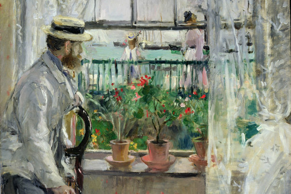 Berthe Morisot’s painting <i>Eugene Manet on the Isle of Wight </i> (1875). Sebastian Smee says she took some aspects of the Impressionist style further than any of her peers.   
                       