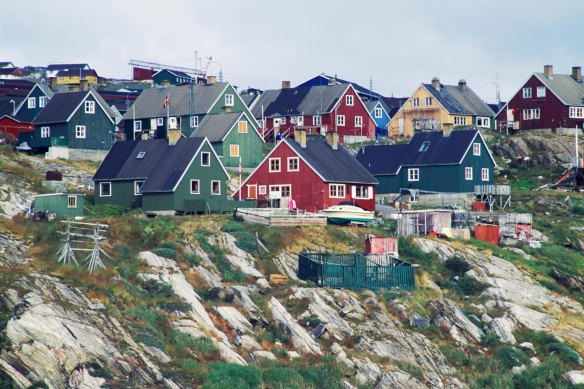 Colorful houses in Pamiut village, Sermersooq, Greenland.