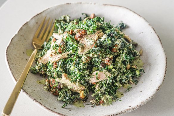 Green goddess tuna salad with crispy chickpeas.