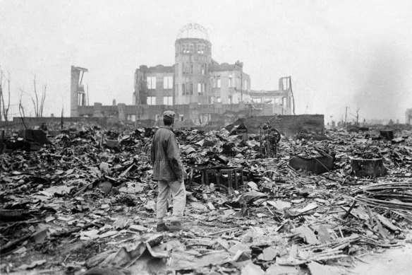 Hiroshima after the atomic bomb hit in 1945.
