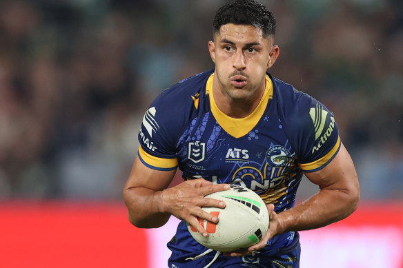 Eels playmaker Dylan Brown during the team’s loss to the Rabbitohs on Saturday night.