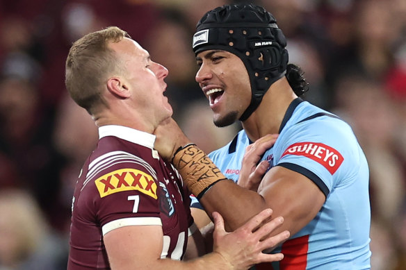 Stephen Crichton clashes with Daly Cherry-Evans at the MCG.