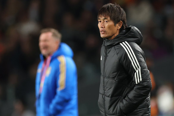 Japan’s head coach Futoshi Ikeda looks on nervously.
