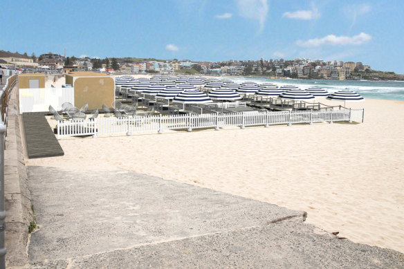 An artist impression of the Amalfi Beach Club for Bondi Beach, proposed by polo entrepreneur Janek Gazecki.