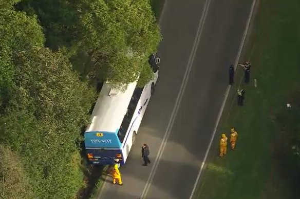 Children have been rescued from a school bus that was stuck in a drain on Meeniyan-Promontory Road in Fish Creek.